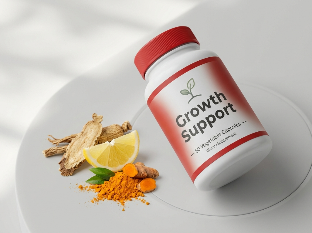 Growth Support — embalagem de suplemento alimentar premium para energia e vitalidade